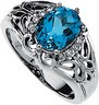 Genuine Swiss Blue Topaz And Diamond Ring 9 x 7mm .13 CTW Ref 500403