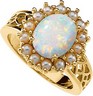 Chatham Created Opal Cabochon and Cultured Pearls Ring 10 x 8mm Ref 360621