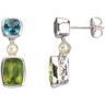 Cultured Pearl, Genuine Swiss Blue Topaz and Peridot Earrings Ref 483464