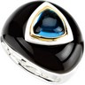 Genuine Swiss Blue Topaz and Onyx Dome Ring Ref 651622