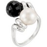 Freshwater Cultured Pearl and Black Agate Ring Ref 948111