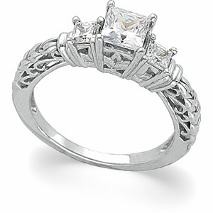 14KW 5 mm 3-Stone Cubic Zirconia Anniversary Ring | SKU: CZ-63359