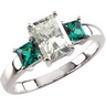 Created 3.5mm .33 CTW Moissanite and 7x5mm Chatham Created Emerald Ring Ref 968394