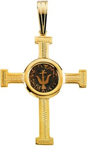 Engraved Cross Pendant With Widows Mite Coin 40 X 3125mm Ref 396840