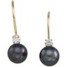 Diamond and Black Pearl Lever Back Earrings 6mm Pearls .1 CTW Ref 463799