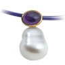 South Sea Circle Pearl and Genuine Amethyst Pendant 7 x 5mm 11mm Ref 714219