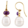 South Sea Circle Pearl and Genuine Amethyst Earrings 7 x 5mm 11mm Ref 811500