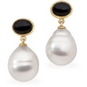 South Sea Circle Pearl and Genuine Onyx Earrings 7 x 5mm 11mm Ref 104099