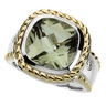 Checkerboard Green Quartz and Diamond Ring .1 CTW 12 x 12mm Ref 840050