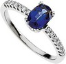 Chatham Created Blue Sapphire and Diamond Ring 7 x 5mm .17 CTW Ref 624769