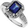 Chatham Created Blue Sapphire and Diamond Ring 8 x 6mm .17 CTW Ref 140343