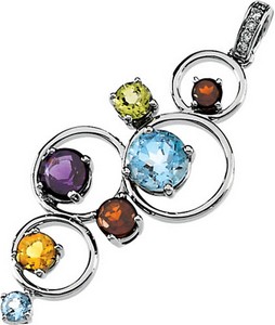 Amethyst, Peridot, Swiss Blue Topaz And Diamond Pendant | .025 carat TW | 3, 4 ,5, 6 mm | SKU 65945