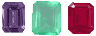 Iolite, Emerald and Ruby, emerald-cut gemstones