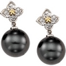 Tahitian Cultured Pearl and Diamond Flower Earrings Ref 838059