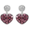 Genuine Brazilian Garnet and Diamond Heart Earrings Ref 610012