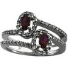 Platinum Micro Prong Diamond Ring with 2ea Oval 5x3mm Genuine Ruby Ref 840234