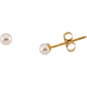 Cultured Pearl Earrings 4mm Pearls Push on Twist Off Safety Backs Ref 794751