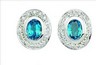 SS 7 x 5 mm Genuine Swiss Blue Topaz and 1 mm Cubic Zirconia Earrings | SKU: SS-61838