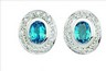 SS 7 x 5 mm Genuine Swiss Blue Topaz and 1 mm Cubic Zirconia Earrings | SKU: SS-61838