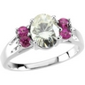 Moissanite and Chatham Pink Sapphire Accent Ring 8 x 6mm 1.5 Carat Ref 850061