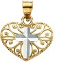 Two Tone Cross Heart Pendant 11 x 15mm Ref 130838